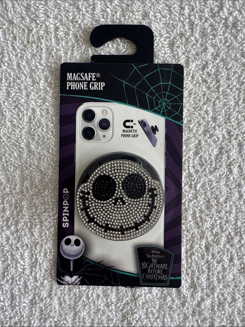 Disney Magsafe Magnetic Phone Grip - Black & Silver Jack Skellington Design